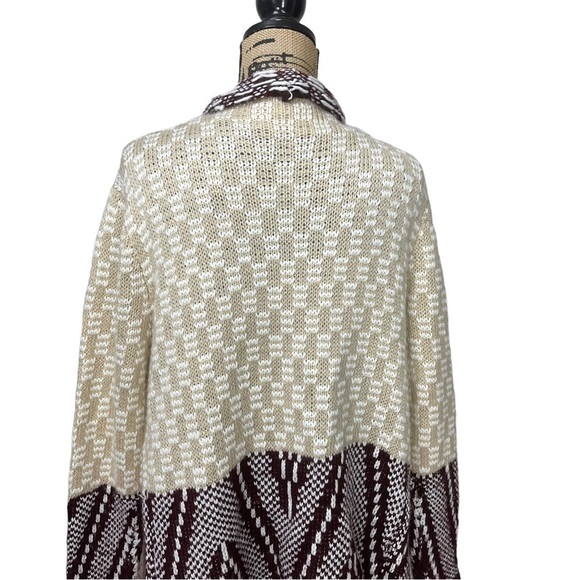 UMGEE Fringed Boho Aztec Cardigan Burgundy and Cream Size XL - Picture 8 of 11